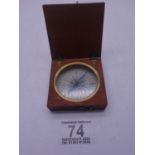 Vintage hand held mahogany Compass, box measures 2.5" square, Compass dial 2" dia