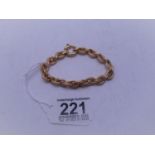 9ct gold rope link bracelet, 13 grams 7" long