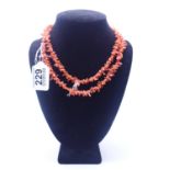 Coral bead necklace natural Coral, 30" long 60 grams