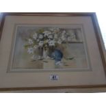 Framed and glazed watercolour by Leslie Marsh, Falling Petals, purchased from the Nevill Gallery,