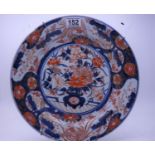 19 th century Imari pattern charger, blue and rich decoration, 13" dia, 2.5" deep, hair line crack