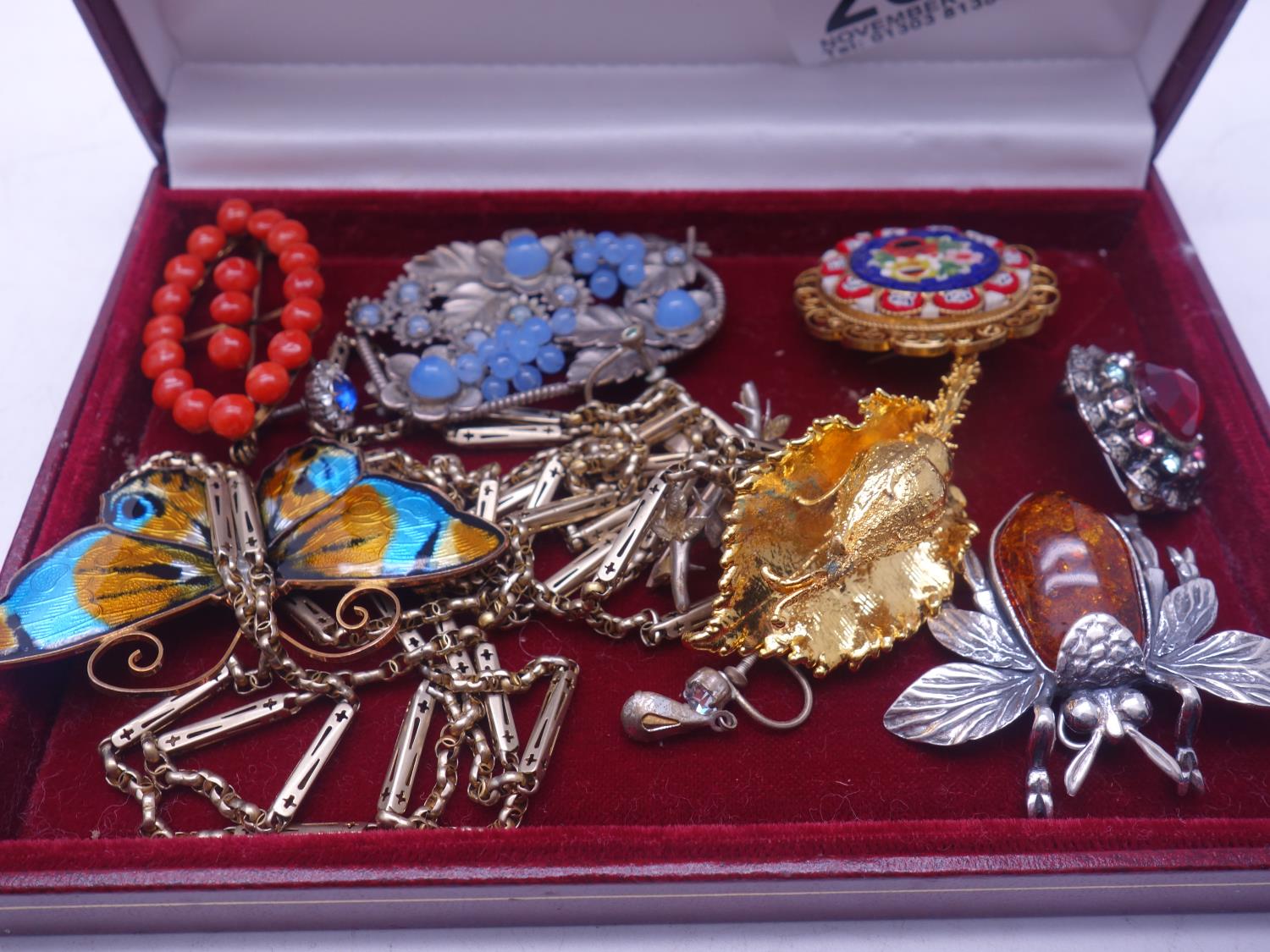 Selection of various costume jewellery including enamel brooches, and 1 x micro-mosaic Italian - Image 2 of 2