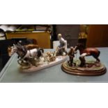 China group, Lladro style man and 2 horses ploughing the field 15" long 8" tall makers mark to