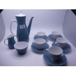 Stylised Swedish origin coffee set comprising coffee pot, cream jug, sugar basin, 5 x matching