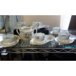 Unusual Oriental egg shell porcelain part tea set comprising 6 cups and saucers, the saucers with an