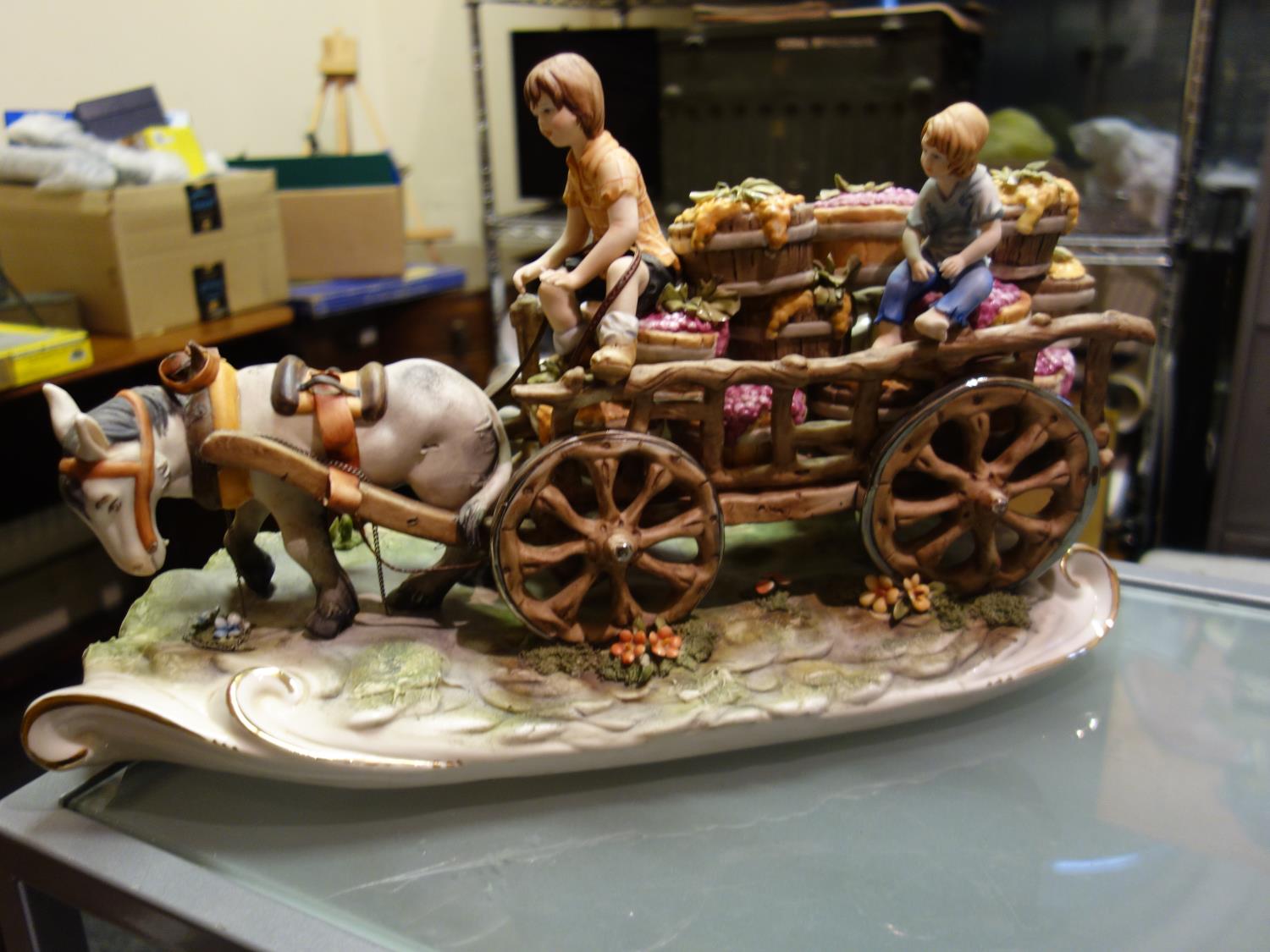 Capo di Monte, a good quality limited edition group, comprising donkey, 2 children and cart with - Image 3 of 4