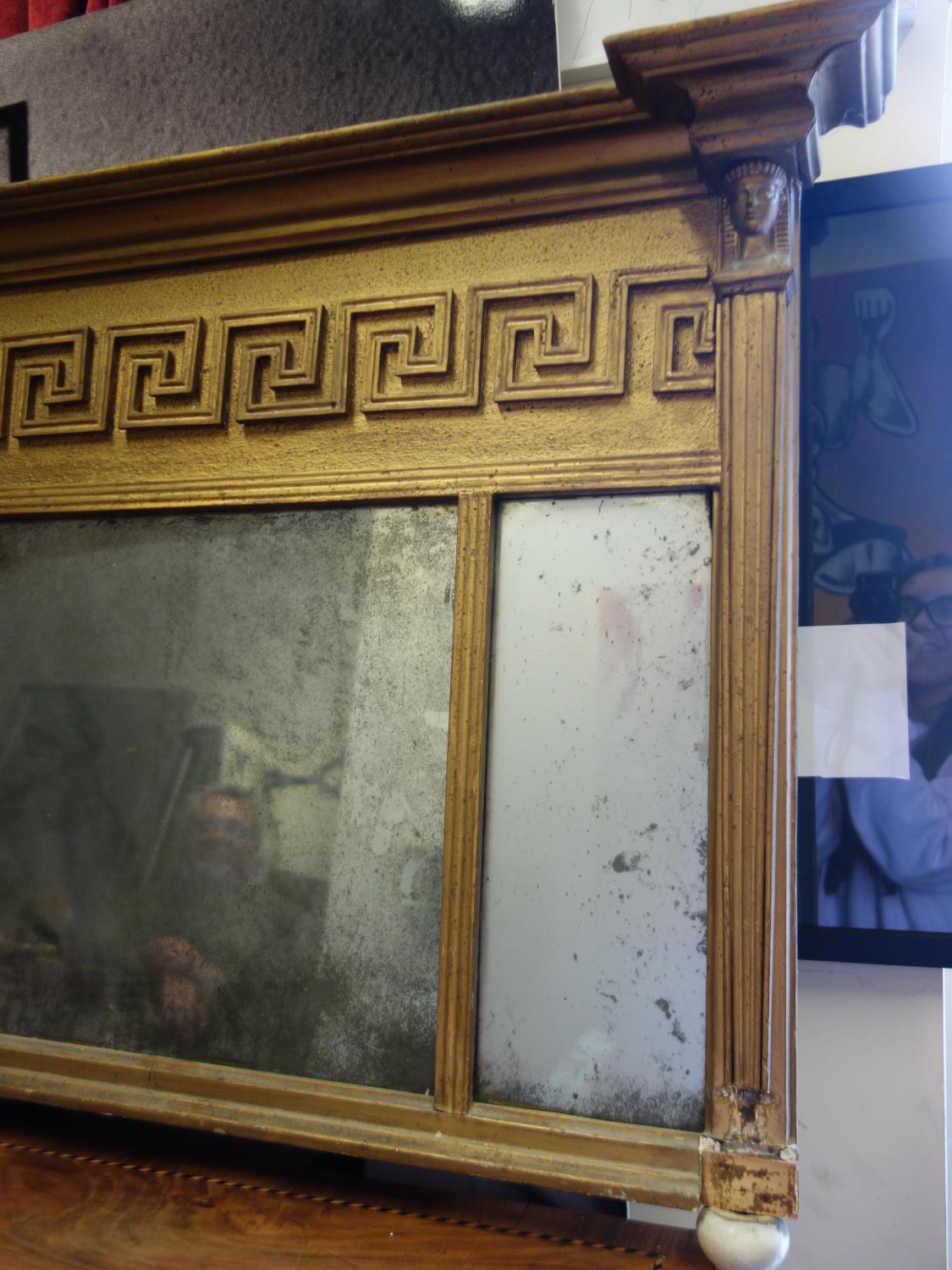 Classical inspired early 19 th century over mantle mirror with triple mirror section to the front, - Image 2 of 4