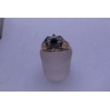 9ct gold sapphire and diamond dress ring size L sapphire to the centre surrounded by small diamond