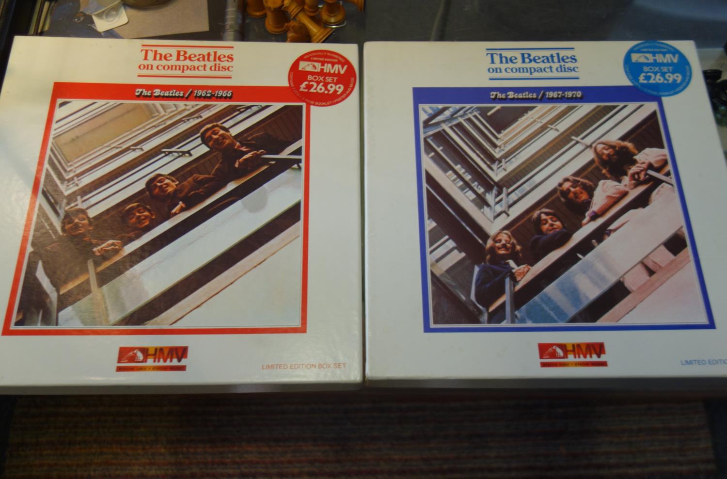 The Beatles 1962-1966-1967-1970, boxed cd set both with original badges limited edition sets