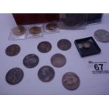 Selection of coins highlights to include a Queen Victoria Crown 1899, a silver £5 coin, 1997, 3 x