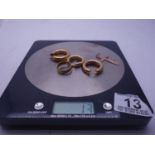 2 x pairs of 9ct GOLD earrings, 9ct GOLD cross and a 9ct GOLD wedding band 12 grams