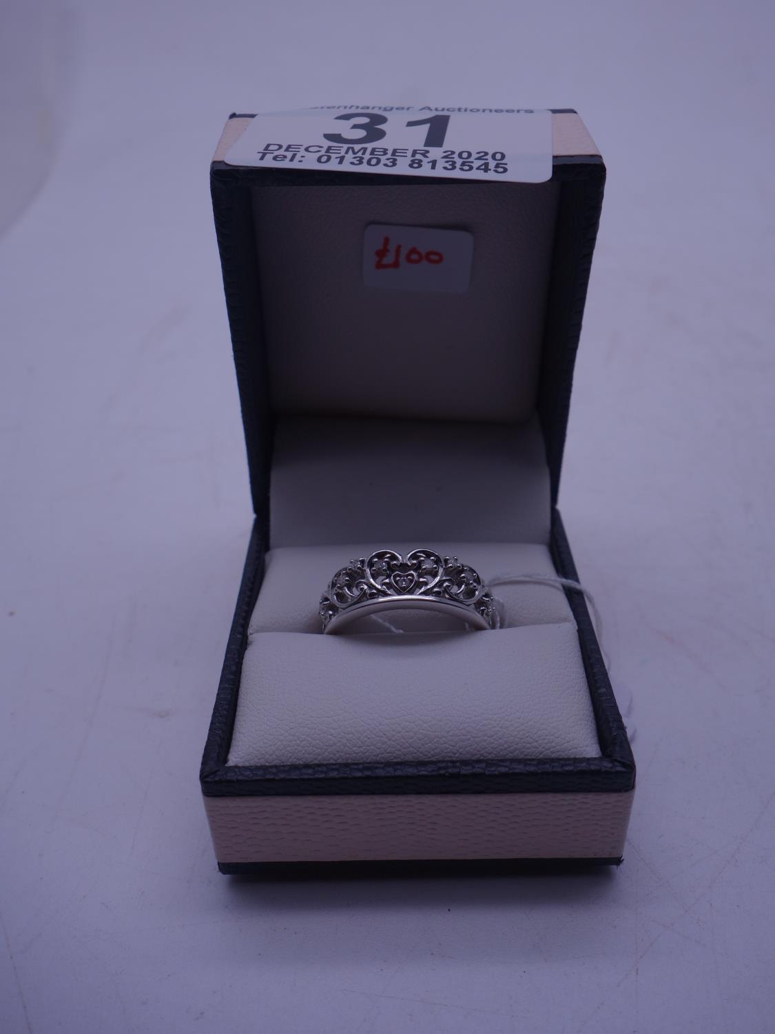 Silver and DIAMOND Ladies Cocktail ring, size L,