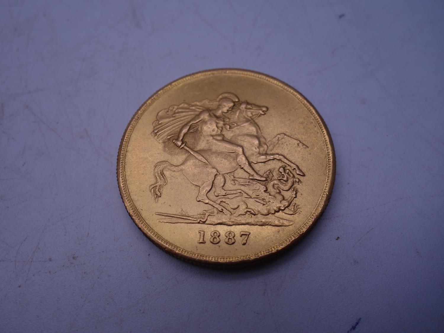 VICTORIAN period GOLD £5 coin in collectors condition, 1887, a superb examplevery rare coin ,