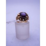 VICTORIAN or EDWARDIAN period high ct GOLD dress ring, set with large Amethyst stone to the