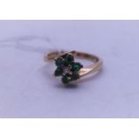 9ct gold Vintage Emerald and Diamond cluster ring c1970's, 3.25grams size L,