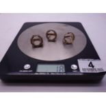 3 x 9ct GOLD coin rings, coin area would except half or full sovereign, 18 grams ,