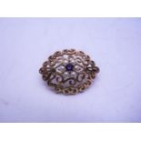 Amethyst and seed pearl VICTORIAN brooch, filigree GOLD work and a centre spray of 1 Amethyst and