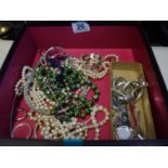 Box containing costume jewellery and beads,