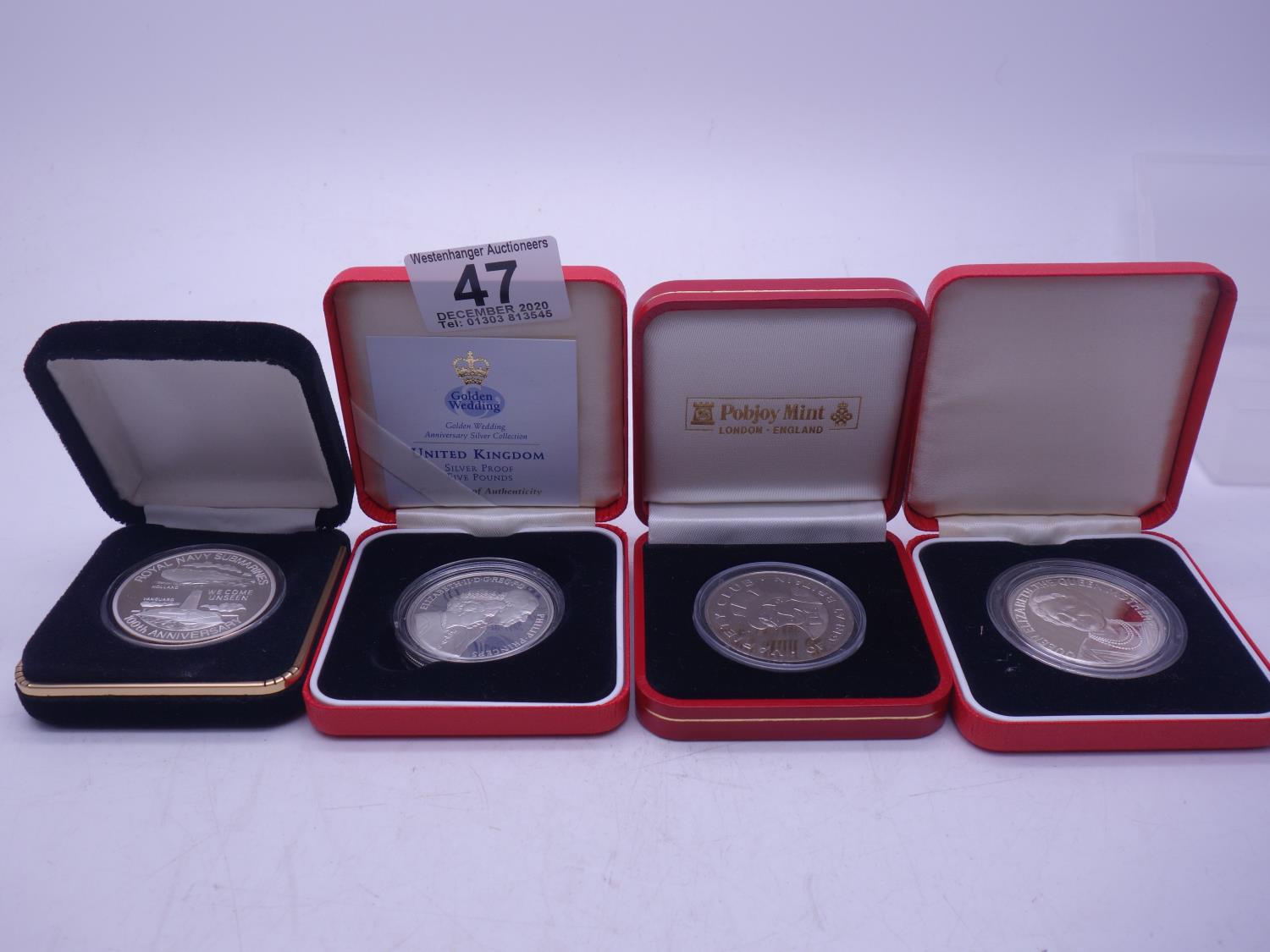 4 x silver commemorative coins in proof condition and collectors capsule