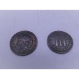 1667 silver Three penny piece in good condition, and 1686, silver 3 pence in good condition,