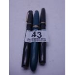Turquoise Parker Duofold with 14ct GOLD nib, and a black Wyvern Perfect with 14ct GOLD nib, and