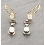 Drop earrings set with cabochon moonstones and diamonds