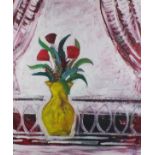 Simeon STAFFORD (British b. 1956) Still Life - tulips in a vase, Oil on card, Signed lower right,