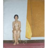 Ian SIDAWAY (British b. 1951) Seated Nude with Mustard Curtain, Oil on canvas, Signed and dated 1975
