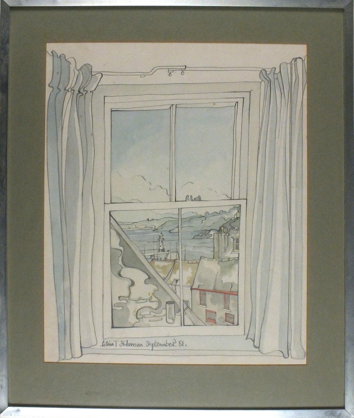 Colin T. JOHNSON (British 1942-2017) View of St Ives Through a Window, Watercolour and pencil, - Image 2 of 2