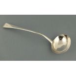 A George IV silver Old English pattern soup ladle, London 1825, William Summer, engraved with a