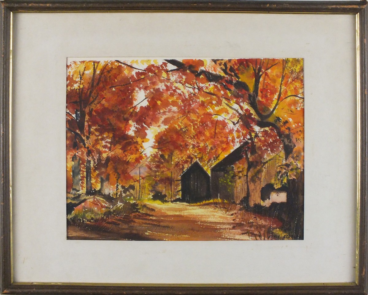 Peter B STUTZMAN (American 20th Century) Barn in Autumnal Woodland, Watercolour, Signed lower right, - Image 2 of 3