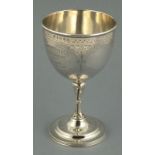 A Victorian goblet, Birmingham 1869, J. Sherwood & Sons, bright-cut engraving with a coursing