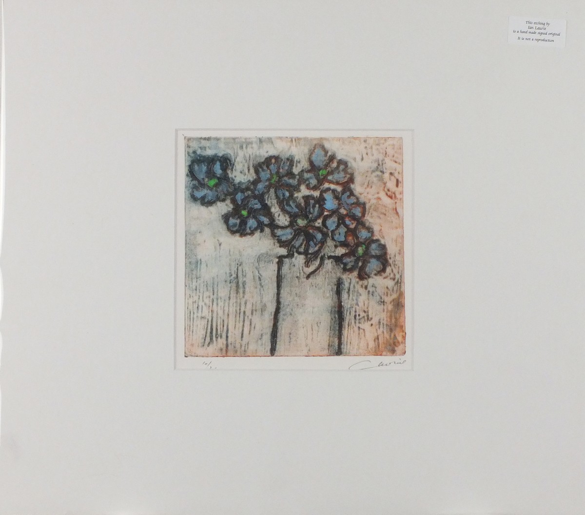 Ian LAURIE (British b. 1933) Forget-Me-Nots, Etching, Signed lower right, numbered 10/25?, 6.5" x - Image 2 of 2