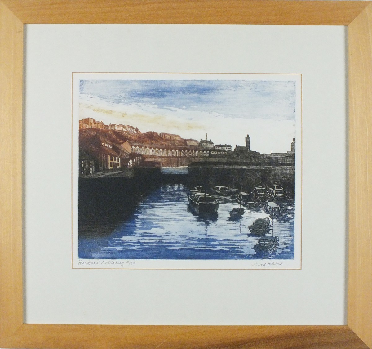 June HICKS (British b.1935) Harbour Evening, Etching, Inscribed and numbered 4/25 lower left, Signed - Image 2 of 6