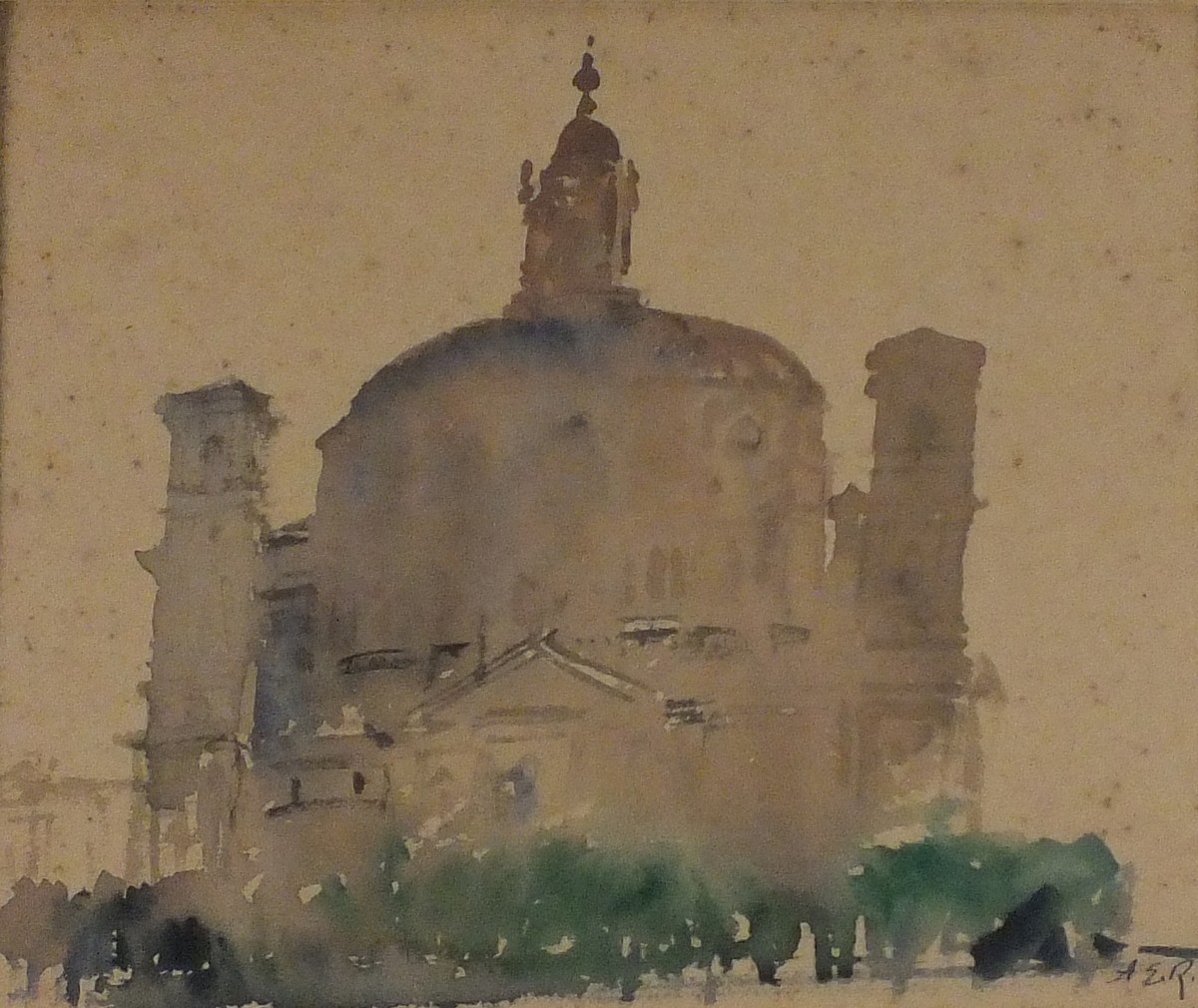 Sir Albert Edward RICHARDSON (British 1880 - 1964) Santuary of Vicoforte - Piedmont, Watercolour,