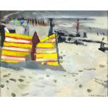 Ken HOWARD (British b. 1932) Windbreak - Sennen, Oil on board, Signed lower right, titled and