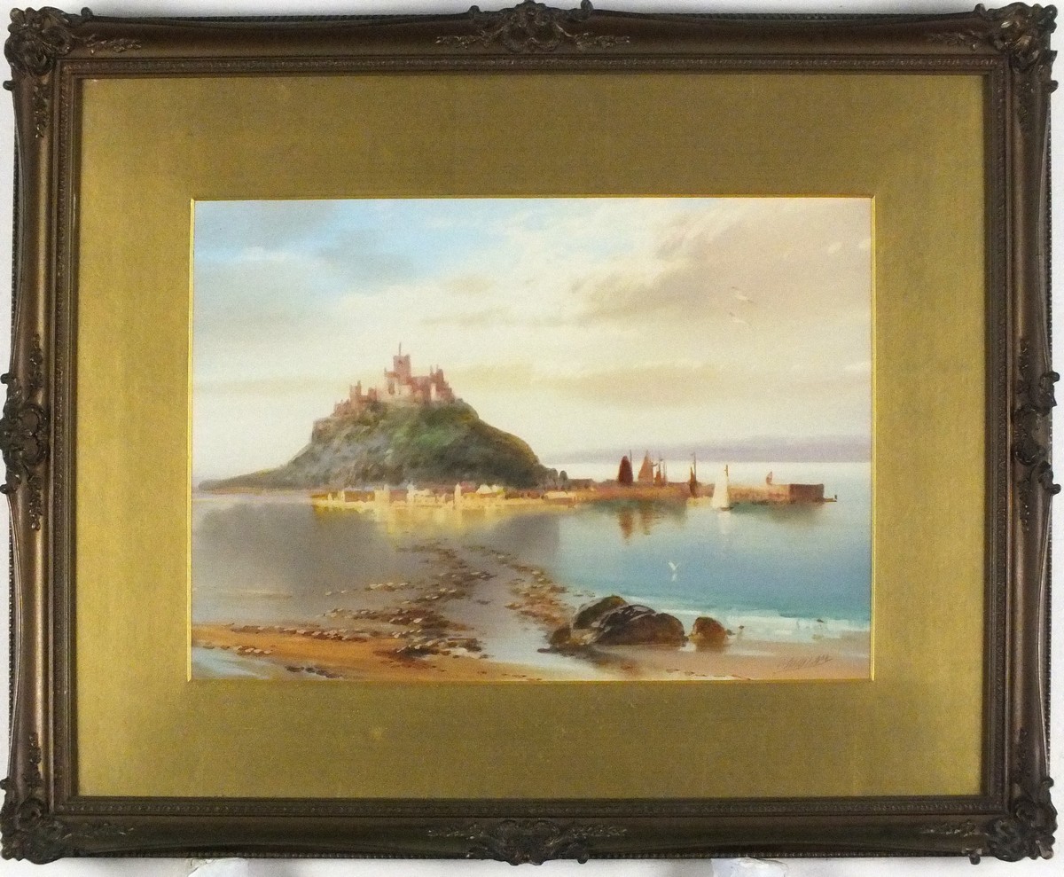 John SHAPLAND (British 1865 - 1929) St Michael's Mount, Watercolour, Signed lower right, gallery - Image 2 of 4