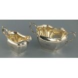 A silver cream jug and sucrier, Sheffield 1926, Hamilton Laidlaw & Co. of rectangular form with
