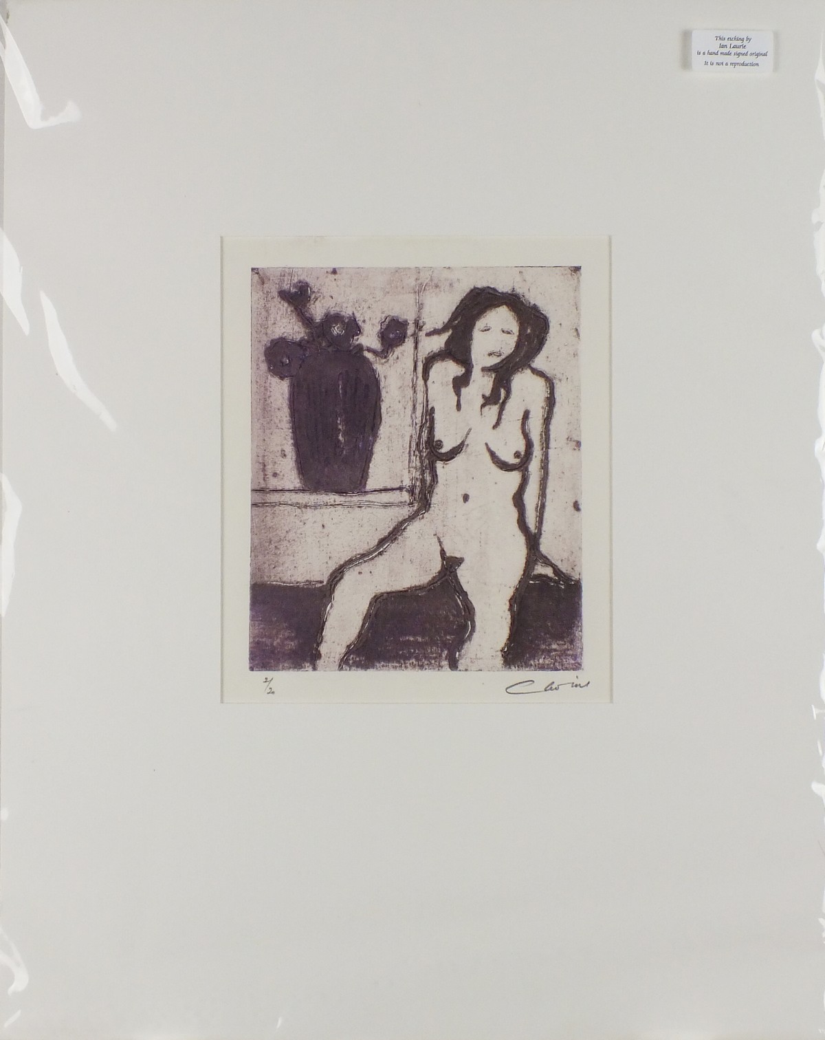 Ian LAURIE (British b. 1933) Seated female nude, Etching, Signed lower right, numbered 2/2, 7.75" - Image 2 of 2