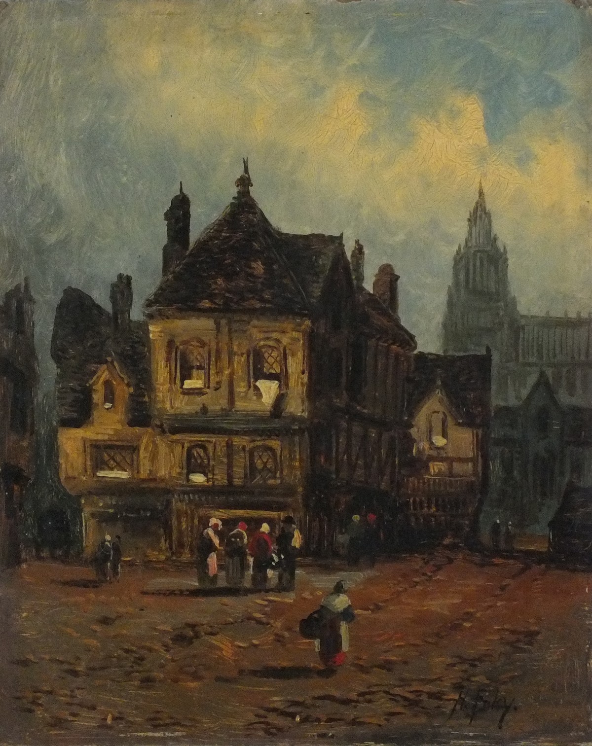 Henry FOLEY (British 1848-1874) Continental Town Square with Figures, Oil on board, Signed lower - Image 3 of 4