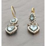 Drop earrings set with topaz, seed pearls and diamonds