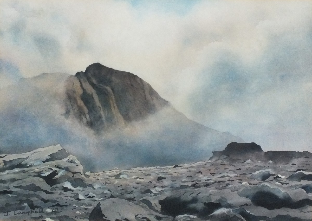 John CAMPBELL (British 20th Century) Mountain with Misty Halo, Watercolour, Signed and dated '87