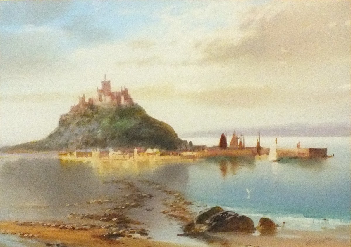 John SHAPLAND (British 1865 - 1929) St Michael's Mount, Watercolour, Signed lower right, gallery