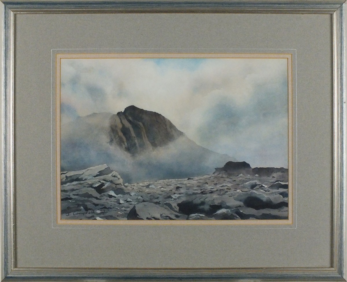 John CAMPBELL (British 20th Century) Mountain with Misty Halo, Watercolour, Signed and dated '87 - Image 2 of 3