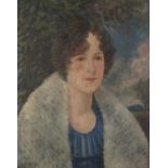 20th Century British School, Portrait of a Woman in  Fur Coat, Oil on canvas, 19.75" x 15.75" (