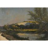 George Seward TURNER (British 1847-1915) River passing through Chalk Downland, Oil on paper, 10.