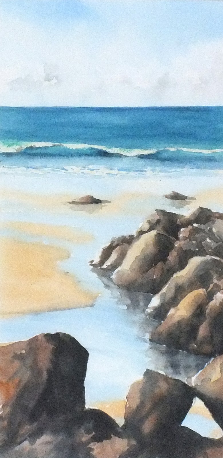 Judi TREVERROW (British 20th/21st Century) Rock-pools and Beach, Watercolour, Signed lower left, 20" - Image 3 of 4