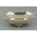 A silver bread basket, Sheffield 1926, Atkin Bros., of rectangular pierced form with twin handles,