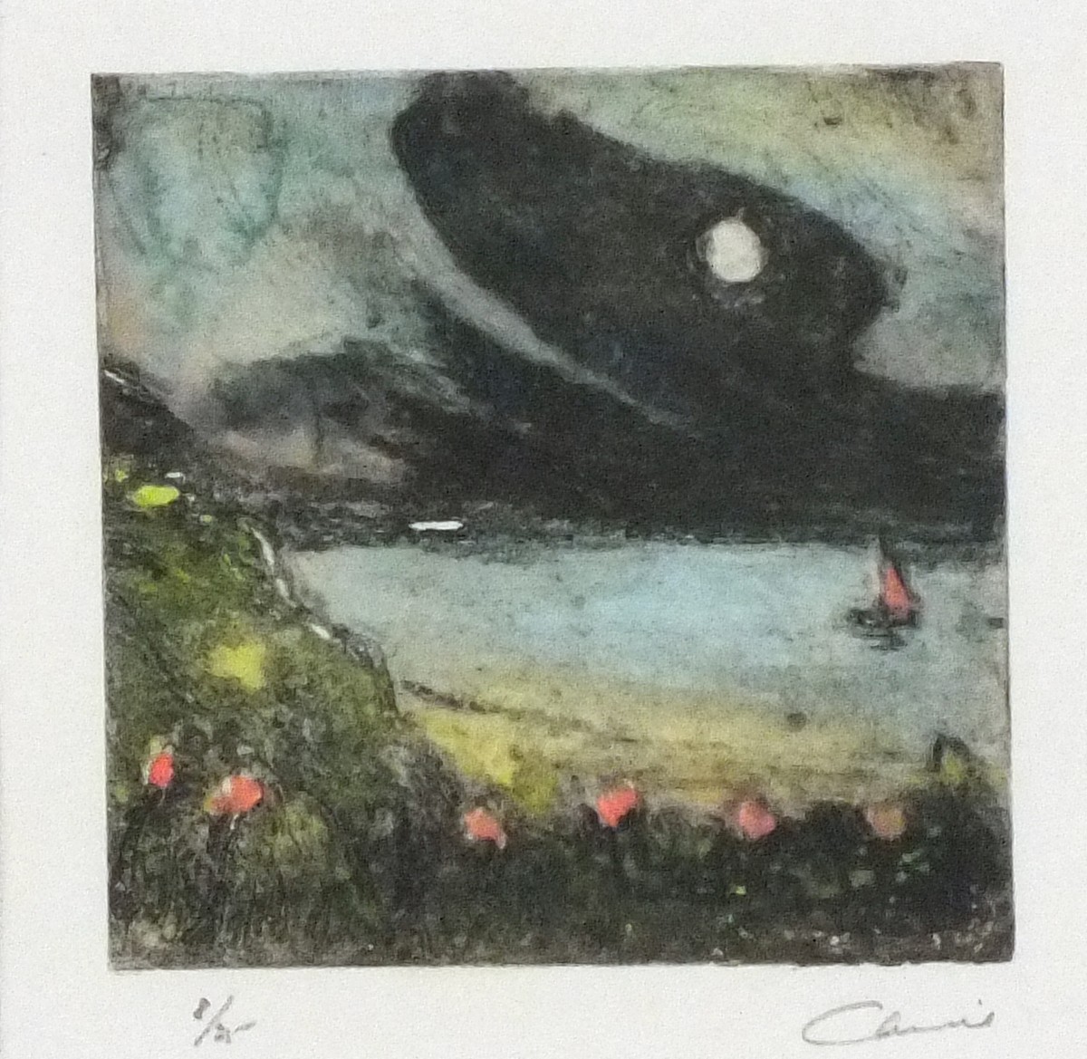 Ian LAURIE (British b. 1933) Moonlit Night off the Cornish Coast, Etching, Signed lower right,