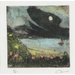 Ian LAURIE (British b. 1933) Moonlit Night off the Cornish Coast, Etching, Signed lower right,